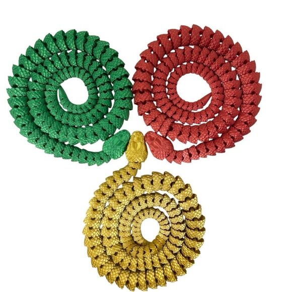 Year of the Snake Articulating 3DPrinted 44" Long (Set 3) Red Green Gold Décor - Picture 3 of 9
